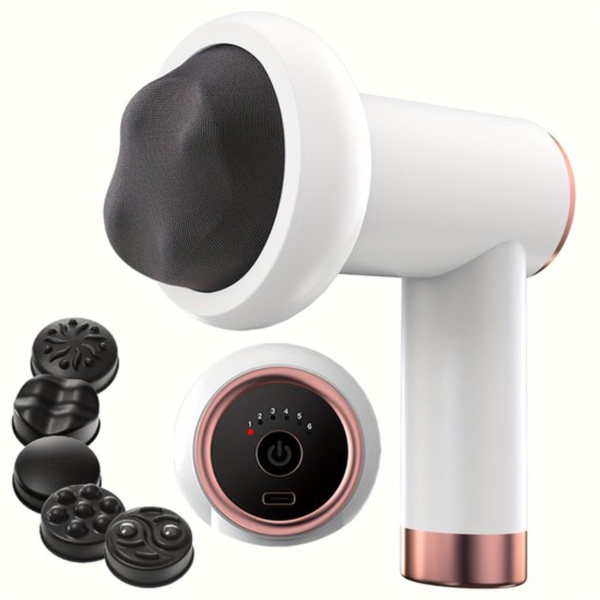 5-in-1 multifunctioneel draagbaar elektrisch massageapparaat, handapparaat voor buik-, been- en taillemassage - wit