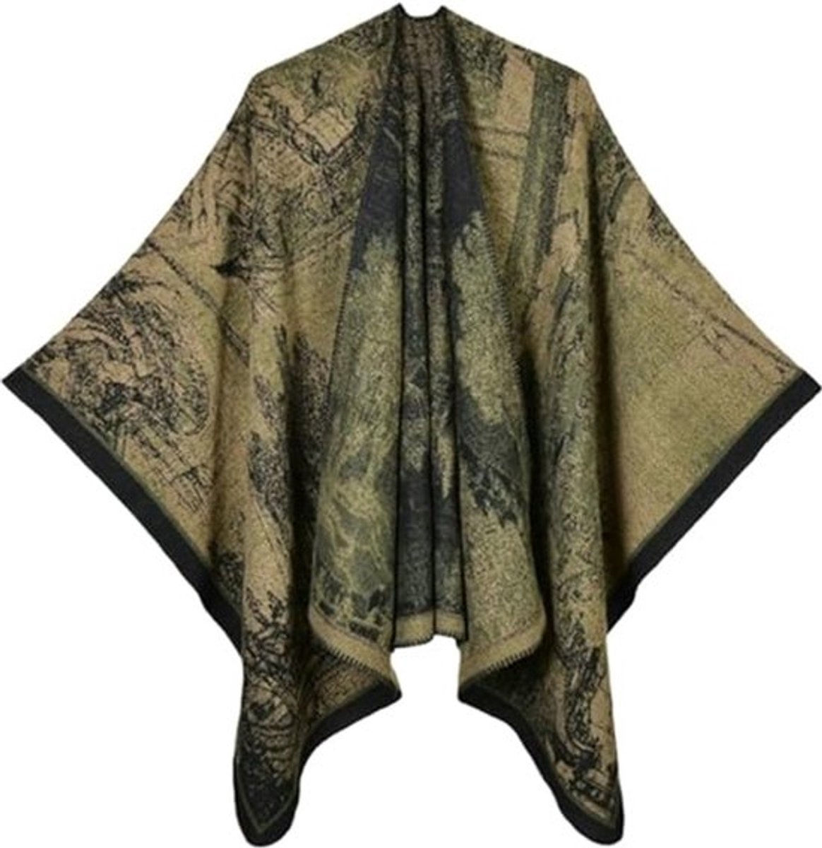 1 Vintage Dames Cardigan - 135×160cm - Sjaal - Dikke Winter Gebreide Sjaal van Imitatie Kasjmier - Poncho - Opvouwbaar - Multifunctioneel - Camelgroen