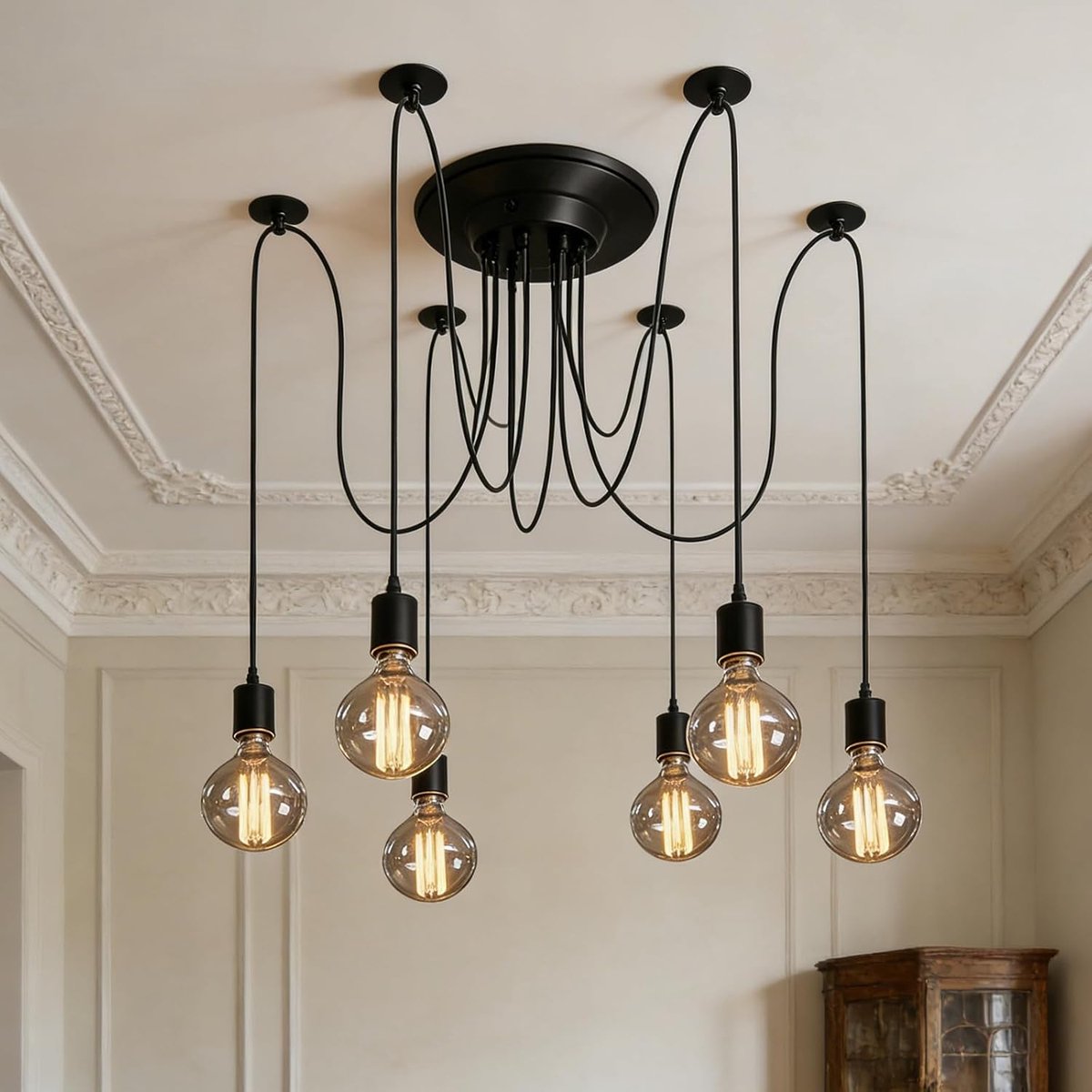 SnelShoppen - Hanglamp Spin 6 Vlammen Retro Kroonluchter E27 Verstelbare Vintage Plafondlamp voor Eetkamer Slaapkamer Woonkamer Hotel
