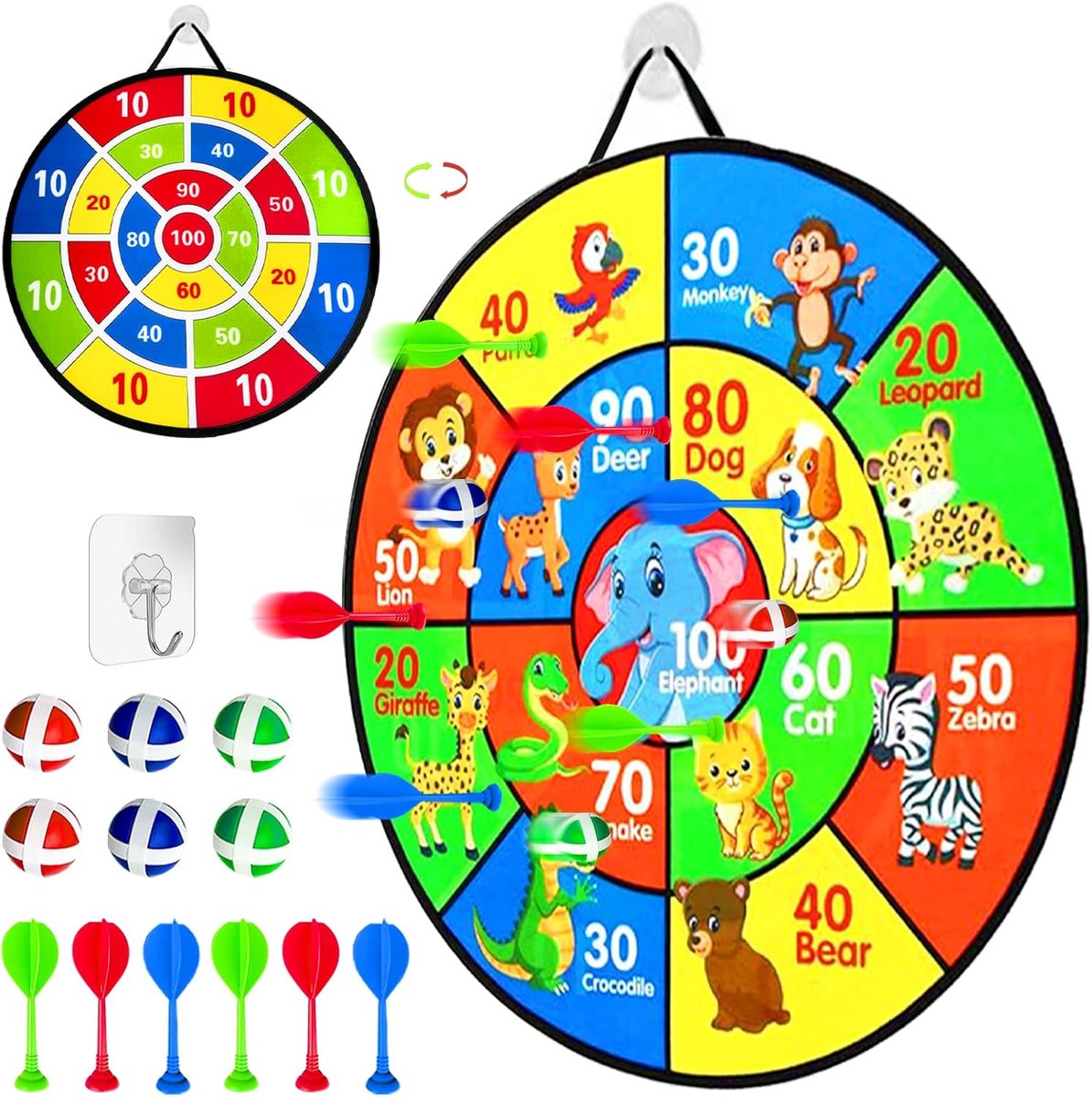 SnelShoppen - Dart Board Game Set - Dubbelzijdig Dartbord - Kinderen en Volwassenen - Veilig Speelgoed - 66cm - Binnen en Buiten - Feest en Spelletjes