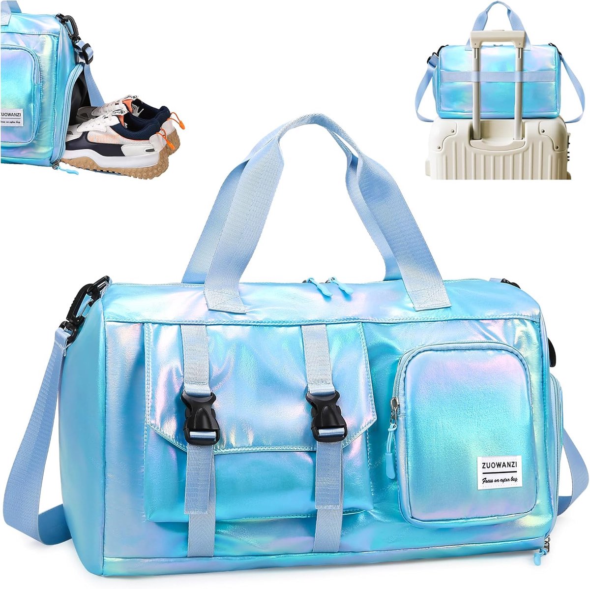 SnelShoppen - Vouwbare Gymtas voor Dames met Schoencompartiment en Vochtige Pocket - Waterdichte Sporttas voor Zwemmen, Fitness, Reizen, Weekend, Blau