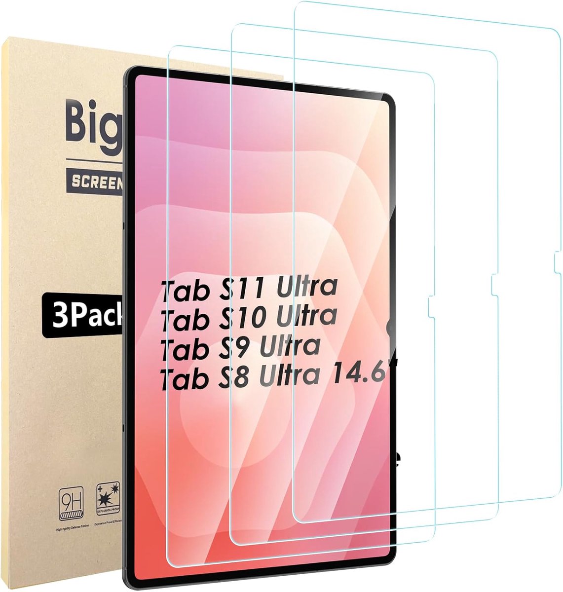 SnelShoppen - 3-pack schermbeschermer gehard glas voor Samsung Galaxy Tab S11 Ultra/S10 Ultra/S9 Ultra/S8 Ultra 14,6 inch, HD krasbestendig, 9H besche