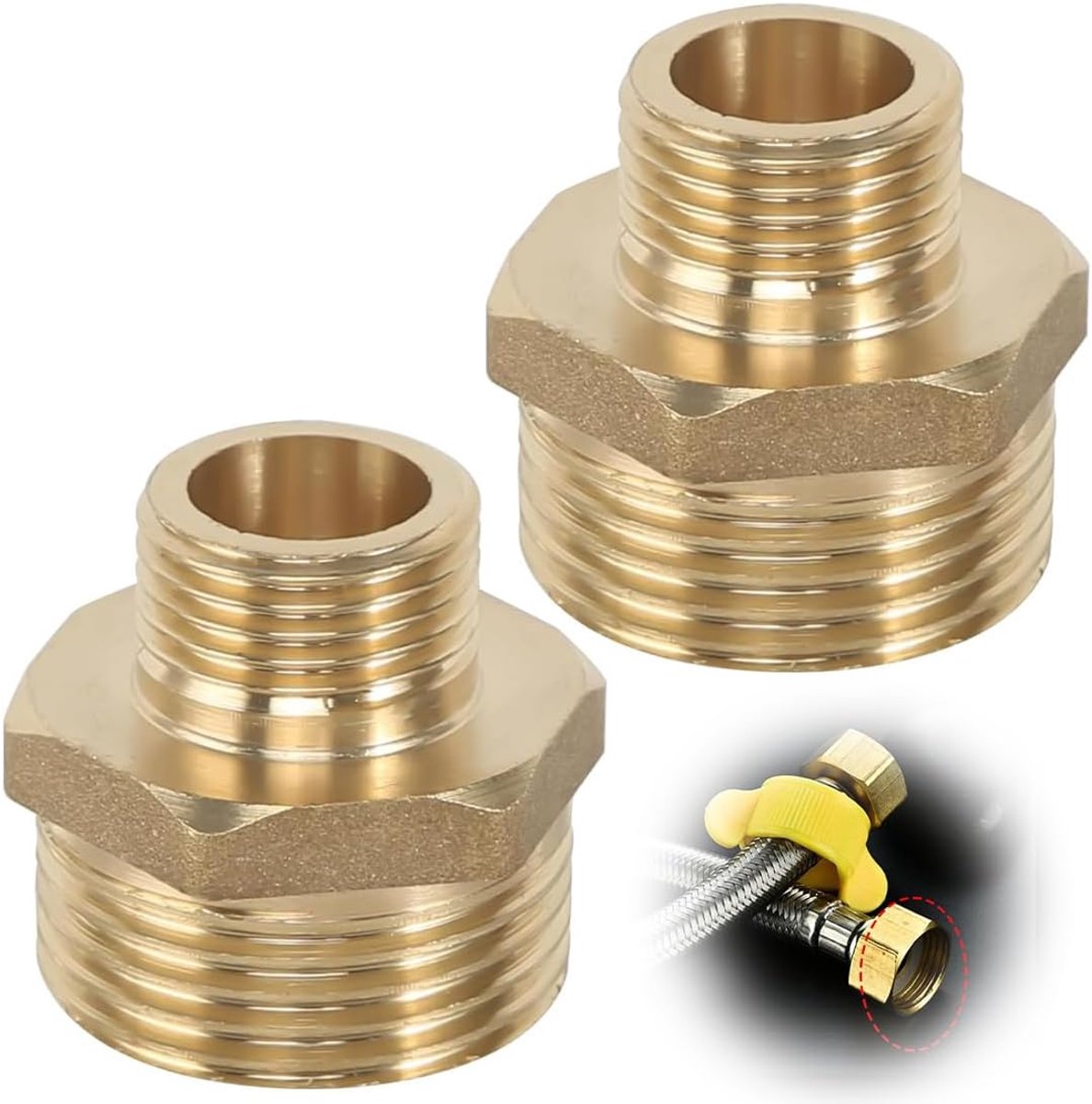 SnelShoppen - Brass Double Nipple Reduction 1 inch naar 1/2 inch - Koppeling, Adapter, Slangpilaar voor Verwarming en Drinkwater - 2 Stuks