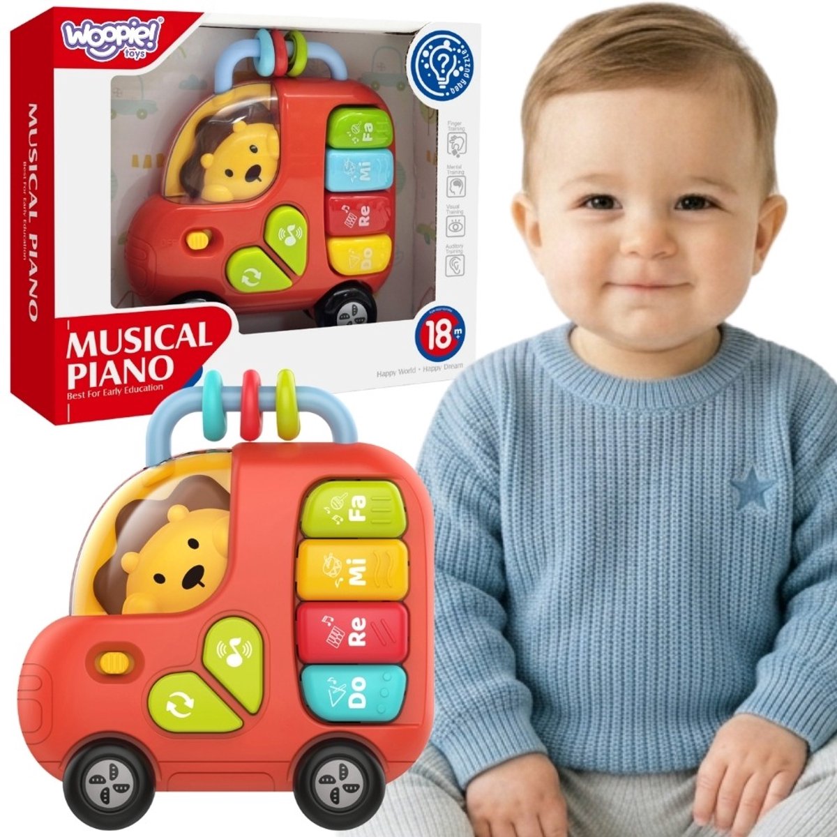 Woopie Baby Interactieve Pianobus Leeuw Muzikale Orgelklanken Lichten 18m