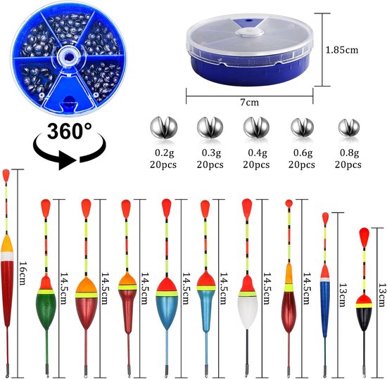 Thijox - Vismoederpose Set 10 Stuks Dobbers met 100 Loodkogels - Veelkleurige Drijvers voor Vissen in Meren, Vijvers, Rivieren en Zee - Ideaal voor Be van Thijox — afbeelding 5