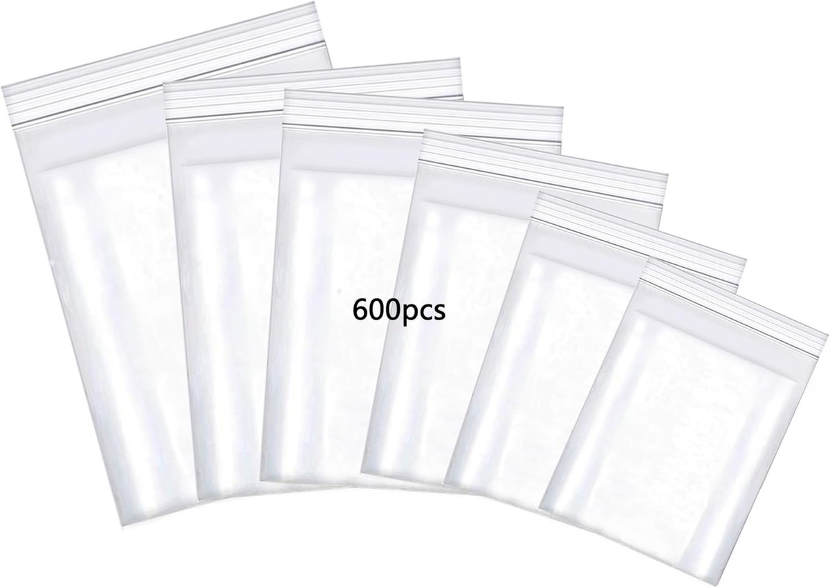SnelShoppen - Set van 600 Resealable Plastic Zakjes met Druksluiting 6x9cm, 7x10cm, 8x12cm, 9x13cm, 10x15cm, 12x17cm - Perfect voor Opslag, Organisati