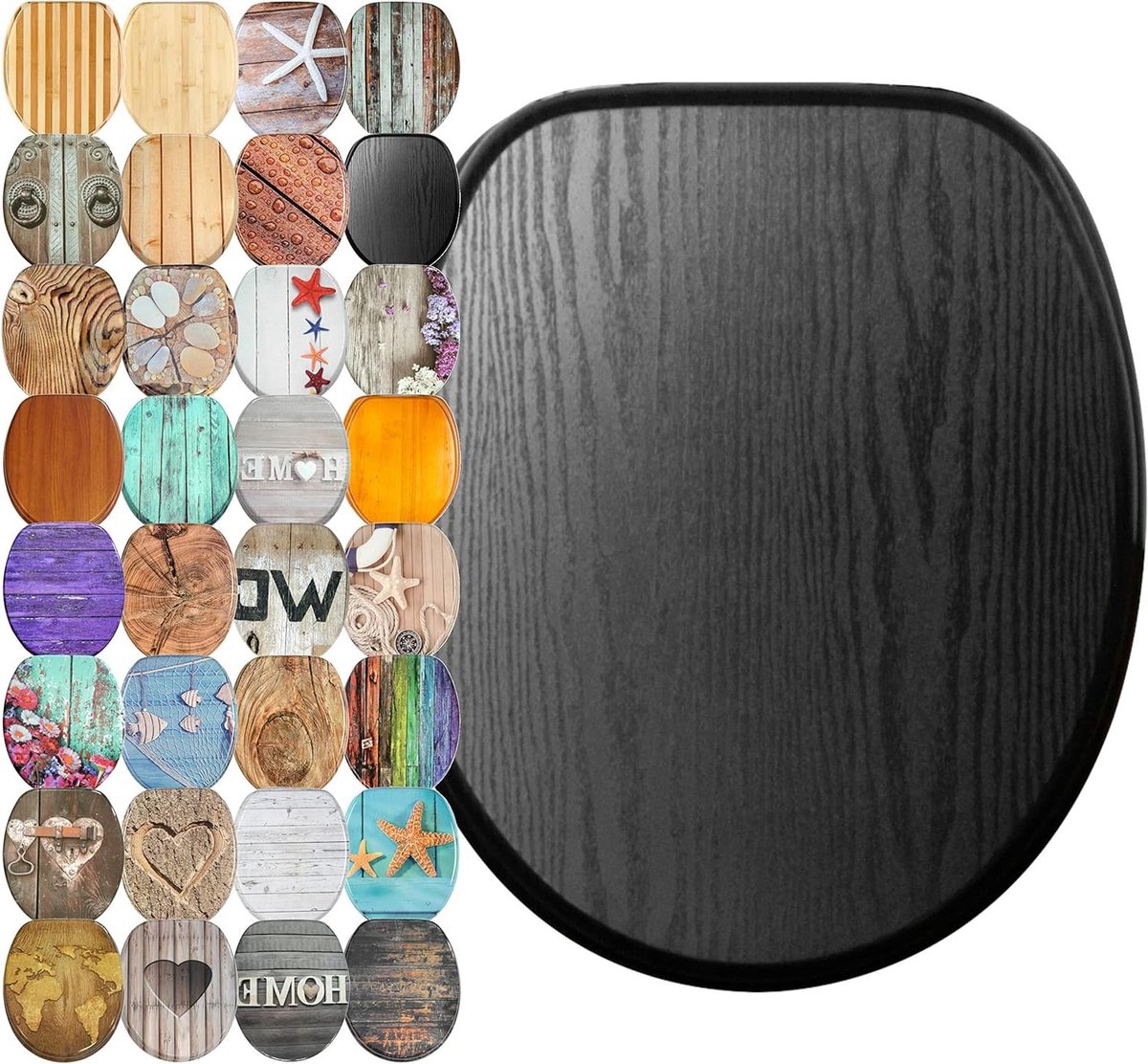 Toiletbril Hout - Toiletdeksel Zacht Sluitend - Badkamer Vernieuwen - Stille Sluiting - 48 x 37.7 cm - Zwart Hout