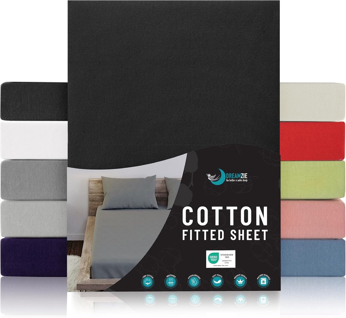 SnelShoppen - Jersey Katoenen Hoeslakens Zwart 140x200 cm - Chemievrij (OEKO TEX) - Fitted Sheets met Volle Elastiek voor Matrassen tot 22 cm