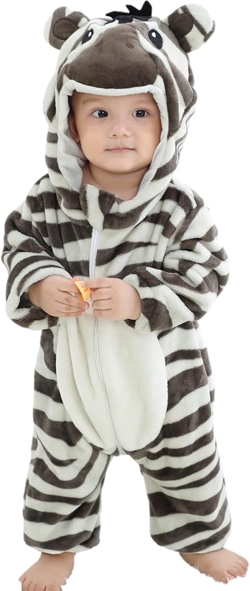 SnelShoppen - Unisex Baby Animal Caricature Romper Hooded Toddler Winter Flannel Onesies Jumpsuit 0-36 Maanden - Schattige Dierenprint, Warm Flanel, I