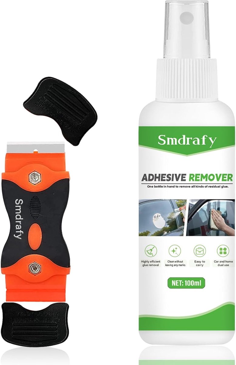 SnelShoppen - 100 ml Stickerverwijderaar met Dubbelzijdige Schraper | Effectieve Lijmrestverwijderaar voor Diverse Oppervlakken, Eenvoudig in Gebruik