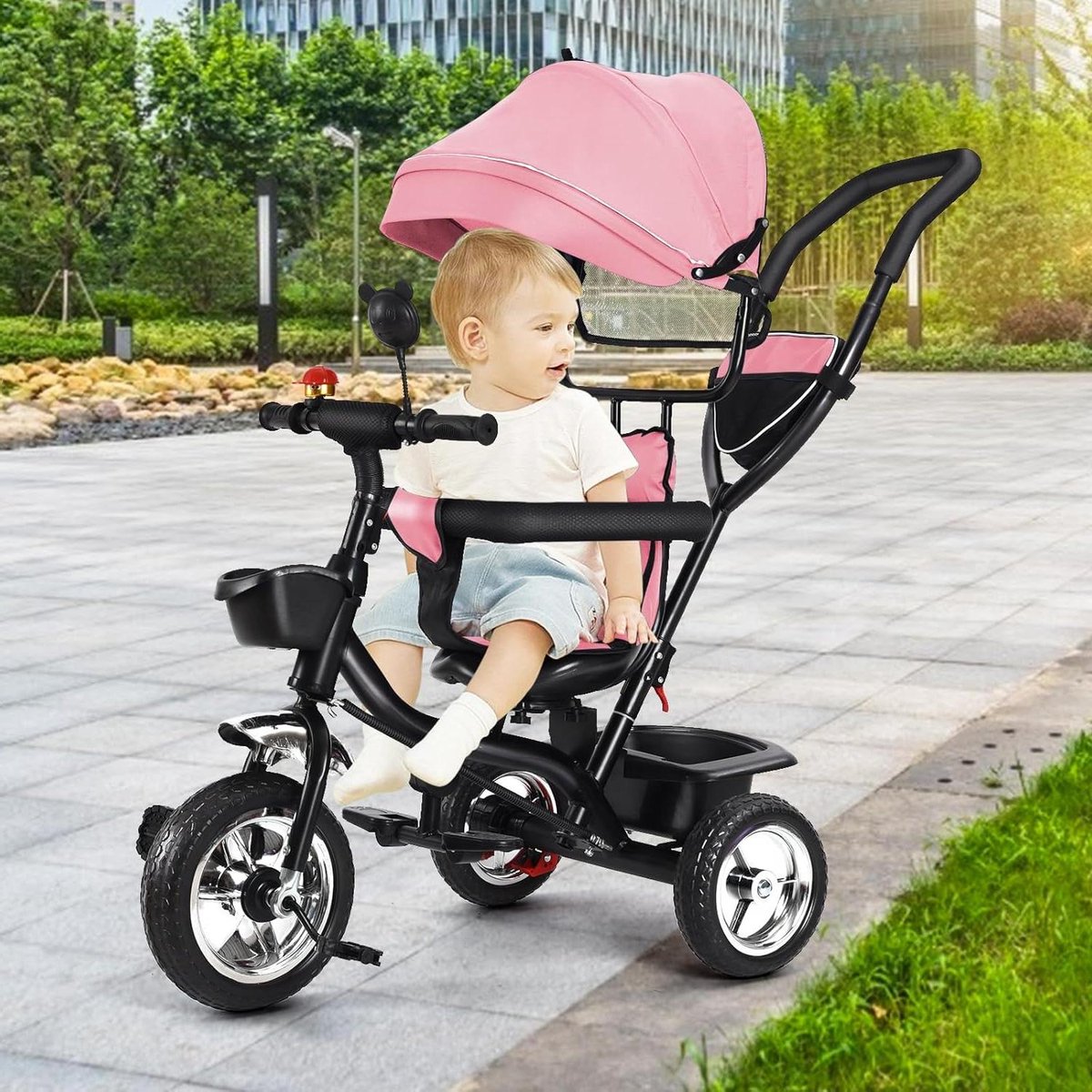 Driewieler - Loopfiets peuter - Kind leren fietsen - 4-in-1 aanpasbaar ontwerp - 65 cm x 39 cm - Roze