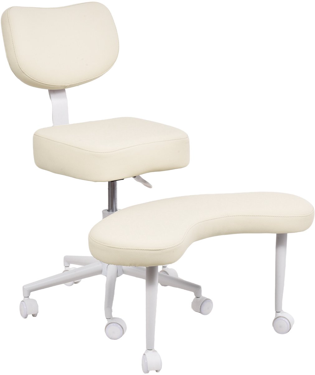 M-Goods - Meditatiestoel met rugsteun - Yogastoel met kruisbeentjeszitting - In hoogte verstelbaar - Beige leer