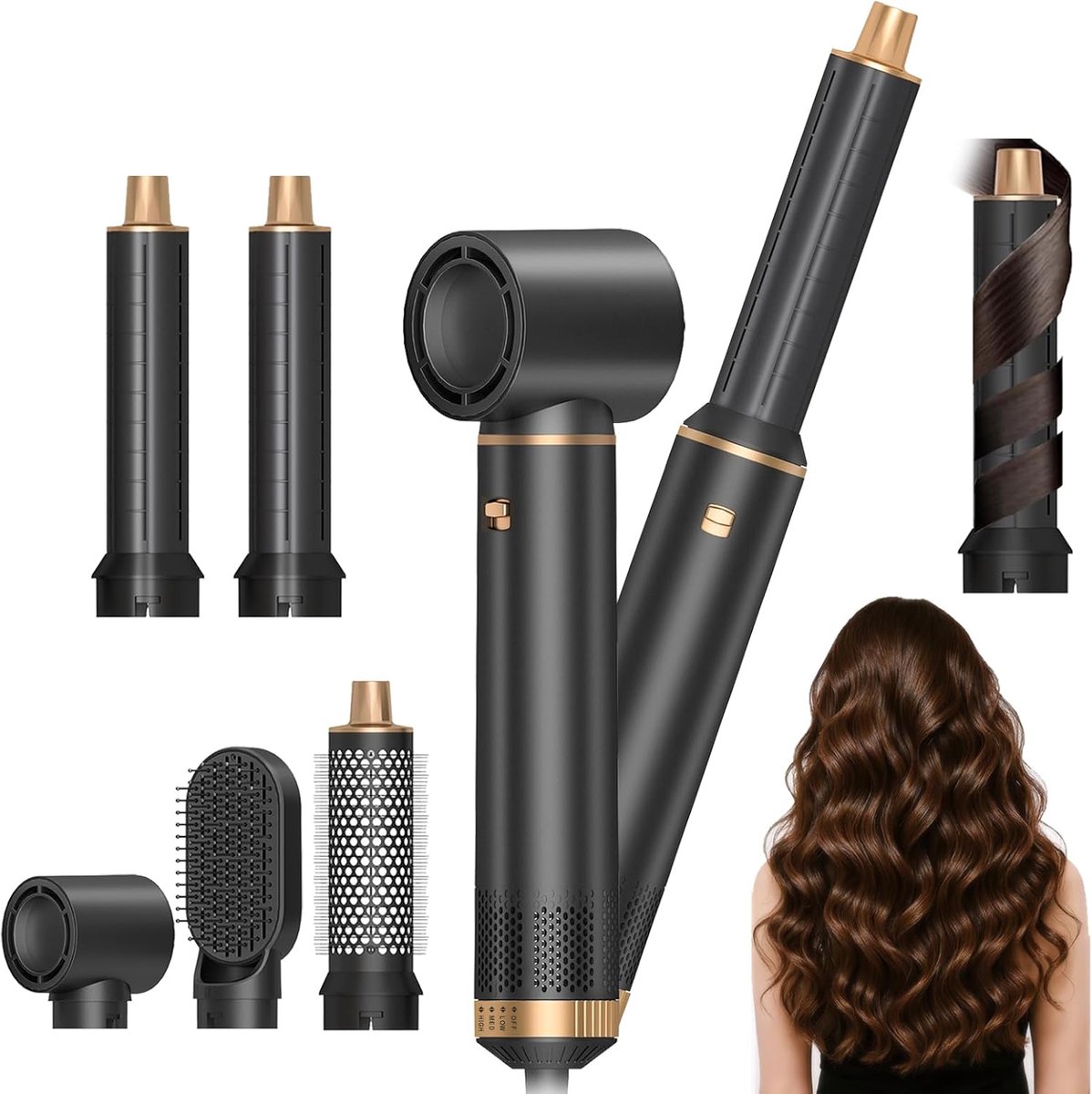 Thijox - 5-in-1 Airstyler, 1000 W Haarstyler met Ronde Borstelföhn, Warmeluchtborstelset voor Föhnen, Gladmaken, Krullen & Volumen, Ideaal voor Gezond