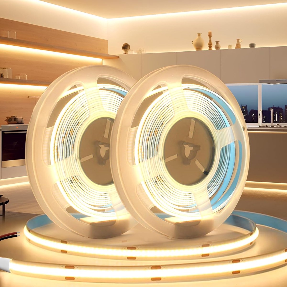 SnelShoppen - Zelf Adhesieve COB LED Strips 12V - 10M Warm Wit 3000K - 320LEDs/M - Flexibele 8mm Breedte - IP20 Band Light voor TV, Slaapkamer, DIY Ve