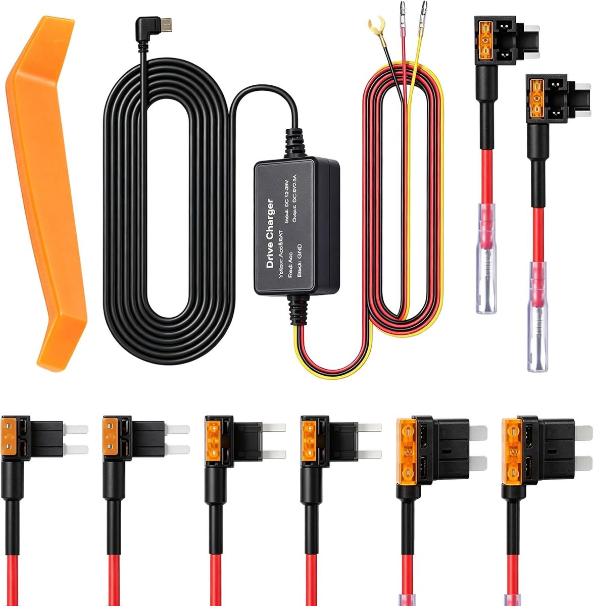 SnelShoppen - Hardwire Kit Dashcam 12V naar 5V USB C, 3,2 m Kabel met Laagspanningsbeveiliging, Voor 24 Uur Parkeerbewaking, Eenvoudige Installatie, A