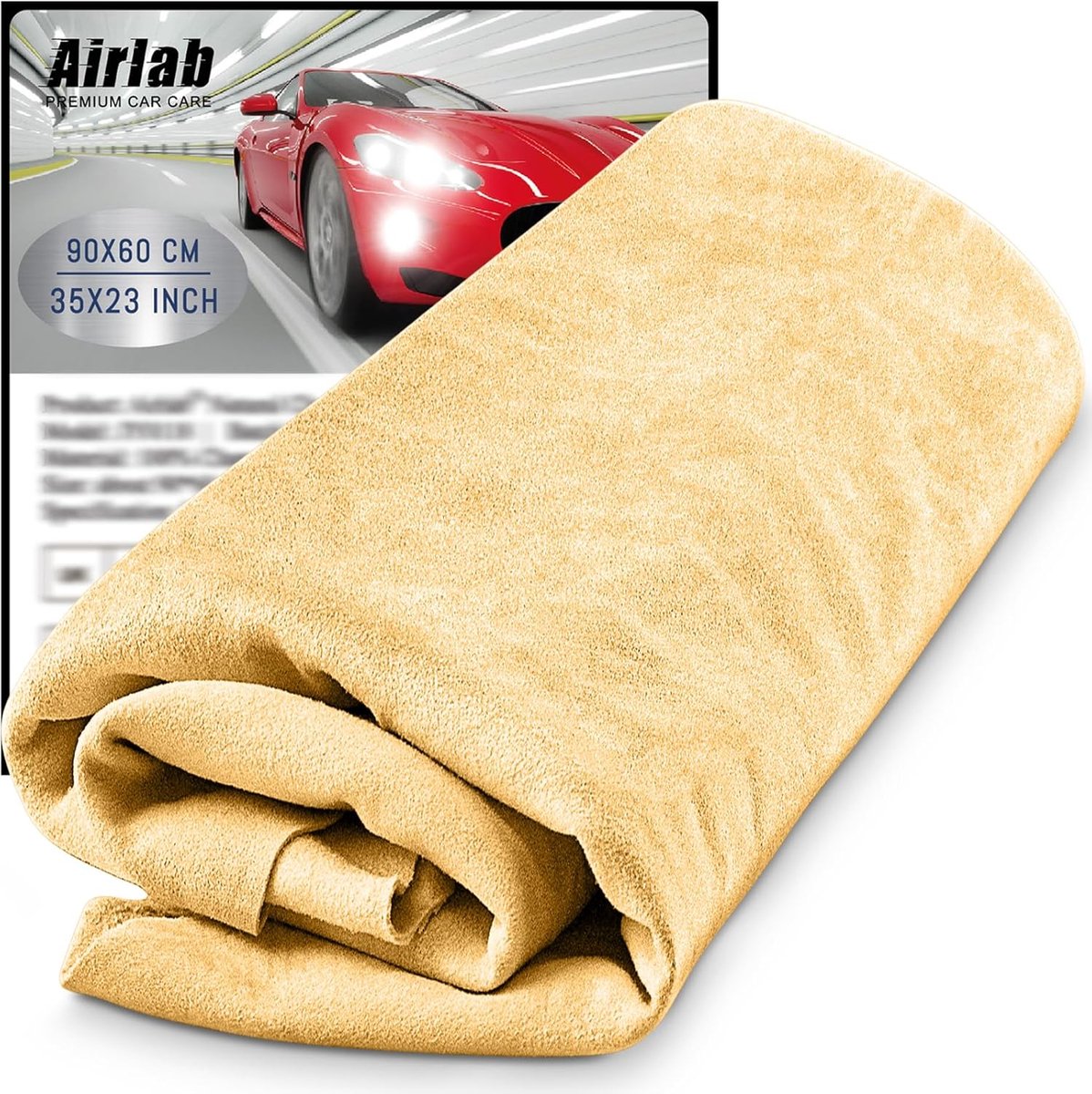 SnelShoppen - Airlab XXL Chamois Leer 90x60cm - 100% Natuurlijke Schapenleer - Hoogwaardige Absorptie - Ideaal voor Auto, Ramen, Badkamer en Keuken