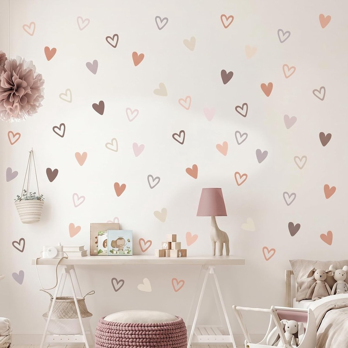 SnelShoppen - 48 stuks Muurstickers Hartvorm voor Kinderen, Boho Decoratie voor Meisjes, Zelfklevende Wandstickers in Kleurrijke Harten voor Kinderkam
