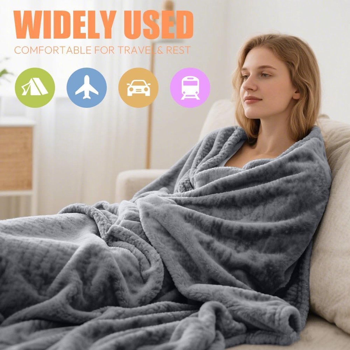 SnelShoppen - Travel Blanket 2-in-1 Ultralight Warmte Deken en Kussen 60x50 Inch Grijs - Ideaal voor Vliegtuig, Auto, Thuis, Kantoor en Zakenreizen