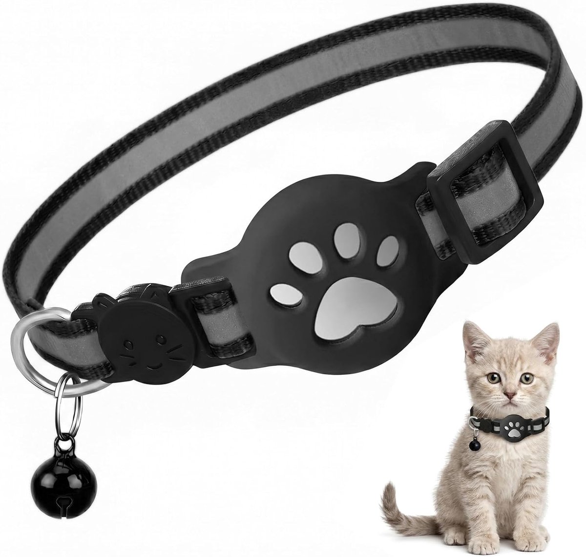 SnelShoppen - Cat Collar met Airtag en Reflecterende Elastische Kraag voor Kittens - 1 Rood Set - Dierenaccessoires voor Bescherming en Veiligheid