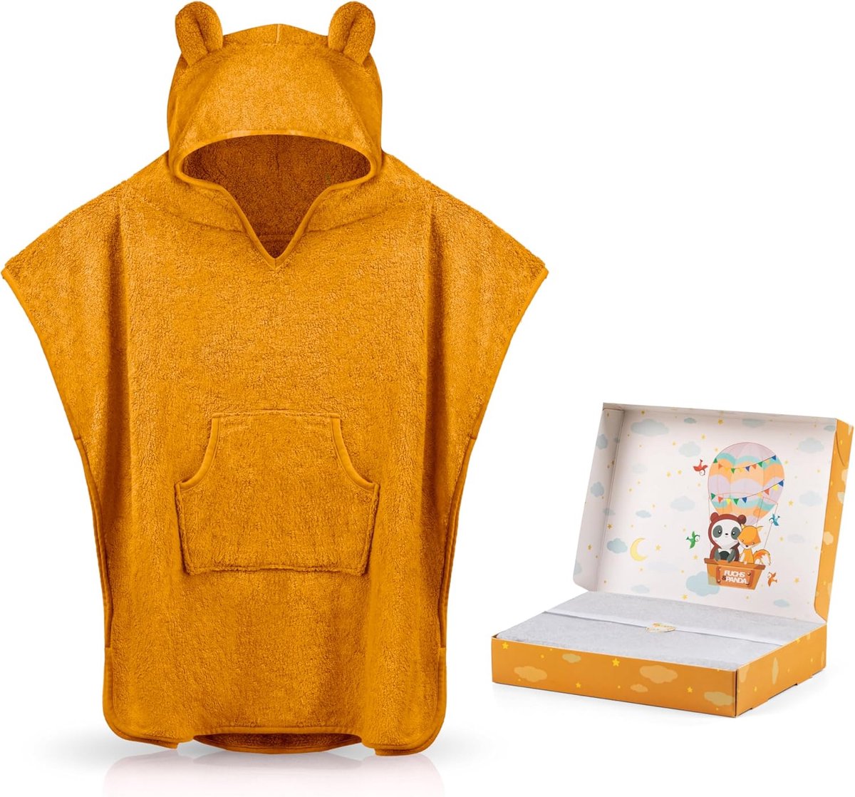 SnelShoppen - Kinderen Bad Poncho Extra Warm en Zacht (100% Bamboe) voor Baby's en Kinderen, Geweldig Cadeau in Schattige Cadeauverpakking (Okerbruin)