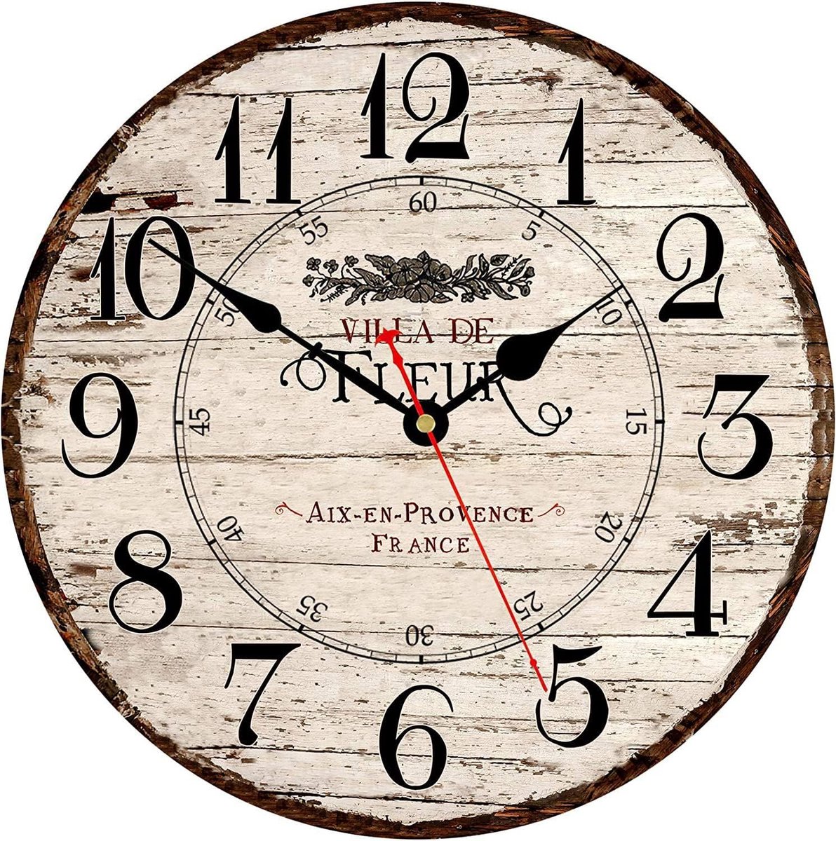 SnelShoppen - 30cm Wandklok met Grote Arabische Cijfers - Stille Quartz Beweging - Houten Retro Franse Landstijl - Decoratie voor Woonkamer, Keuken en