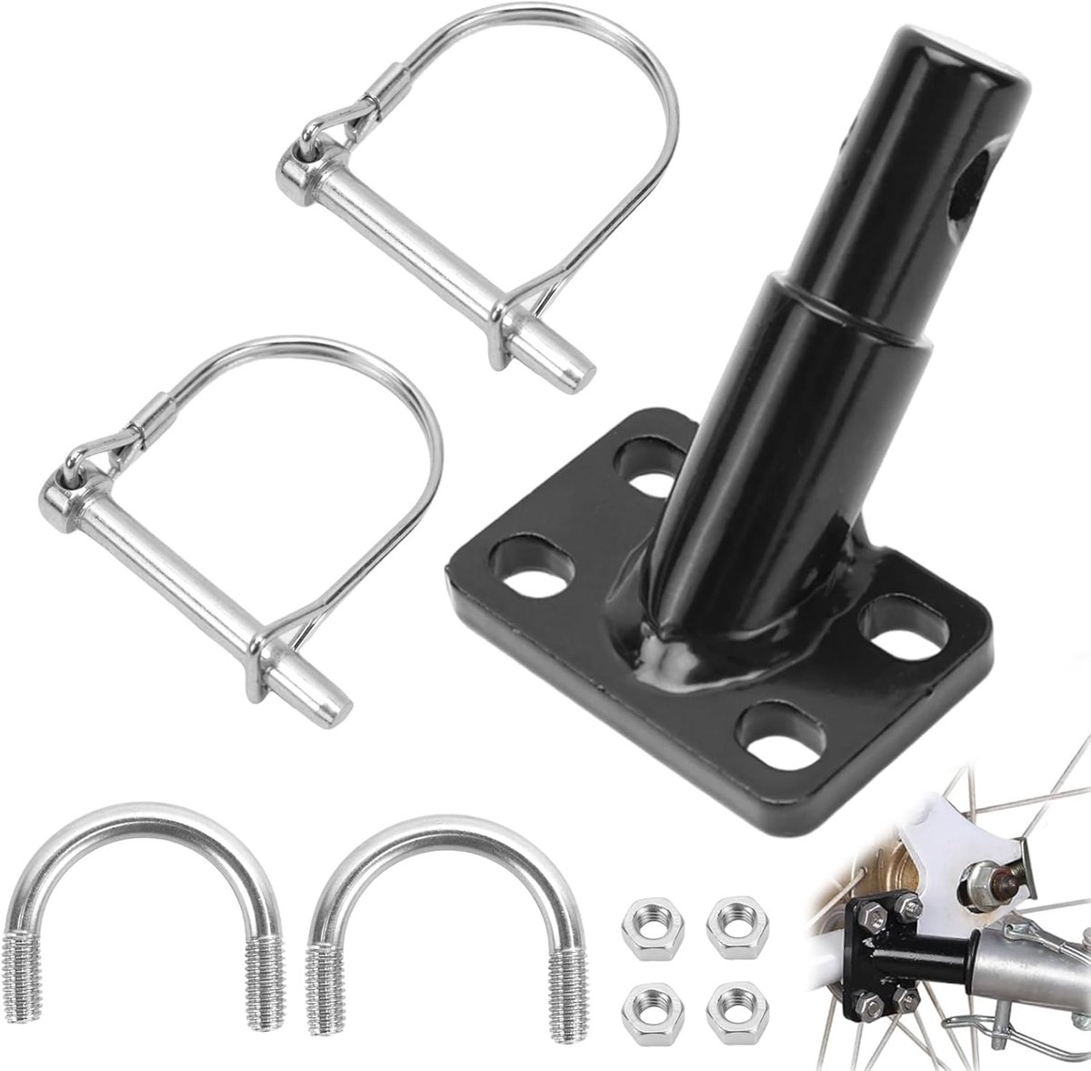 SnelShoppen - Fietsaanhanger Koppeling - Universale Fietstrekhaak met 2 Borgstiften - Adapter voor Hondenaanhanger, Kinderaanhanger, Kinderwagen en La