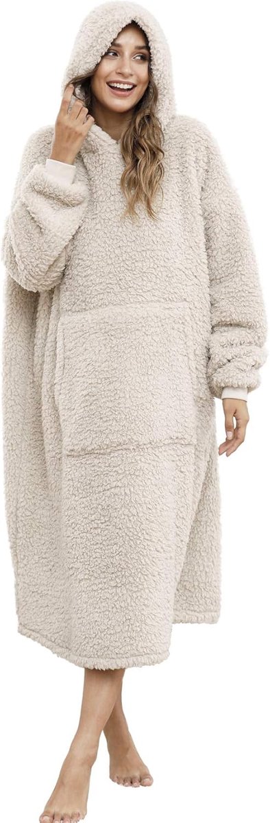 SnelShoppen - Unisex Oversized Wearable Blanket Hoodie, Lange Sherpa Sweatshirt, Cozy Warm Pluche Deken, One Size Fits All voor Thuis, Kamperen, Feest