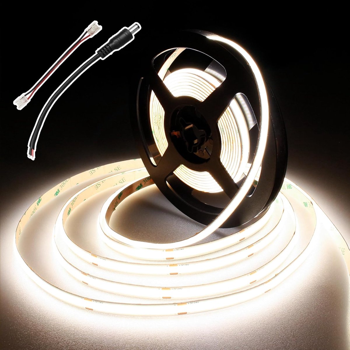 SnelShoppen - 12V COB LED Strip 5m, 480 LEDs/m, Natuurlijke Witte Lichtstrip, 8mm, 9w/m, CRI 92, Plakstrip voor Indirecte Verlichting in Keuken of Sla