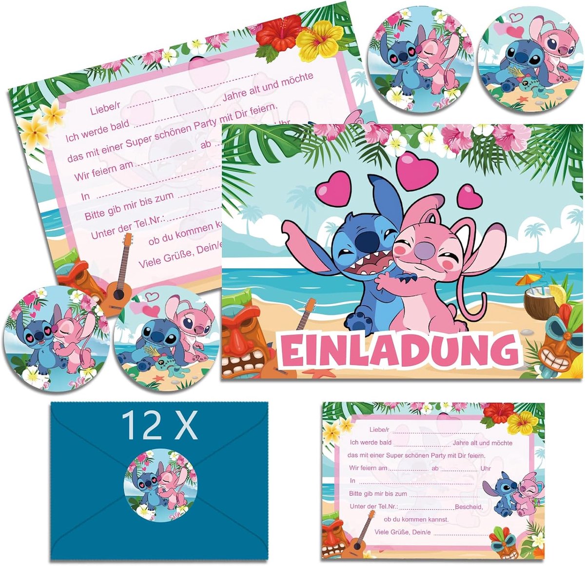 SnelShoppen - CHENOVN Verjaardagsuitnodigingen voor Jongens met Envelop, Duitse Versie, Cartoon Uitnodigingskaarten A6 voor Feest, Verjaardagsfeest, K