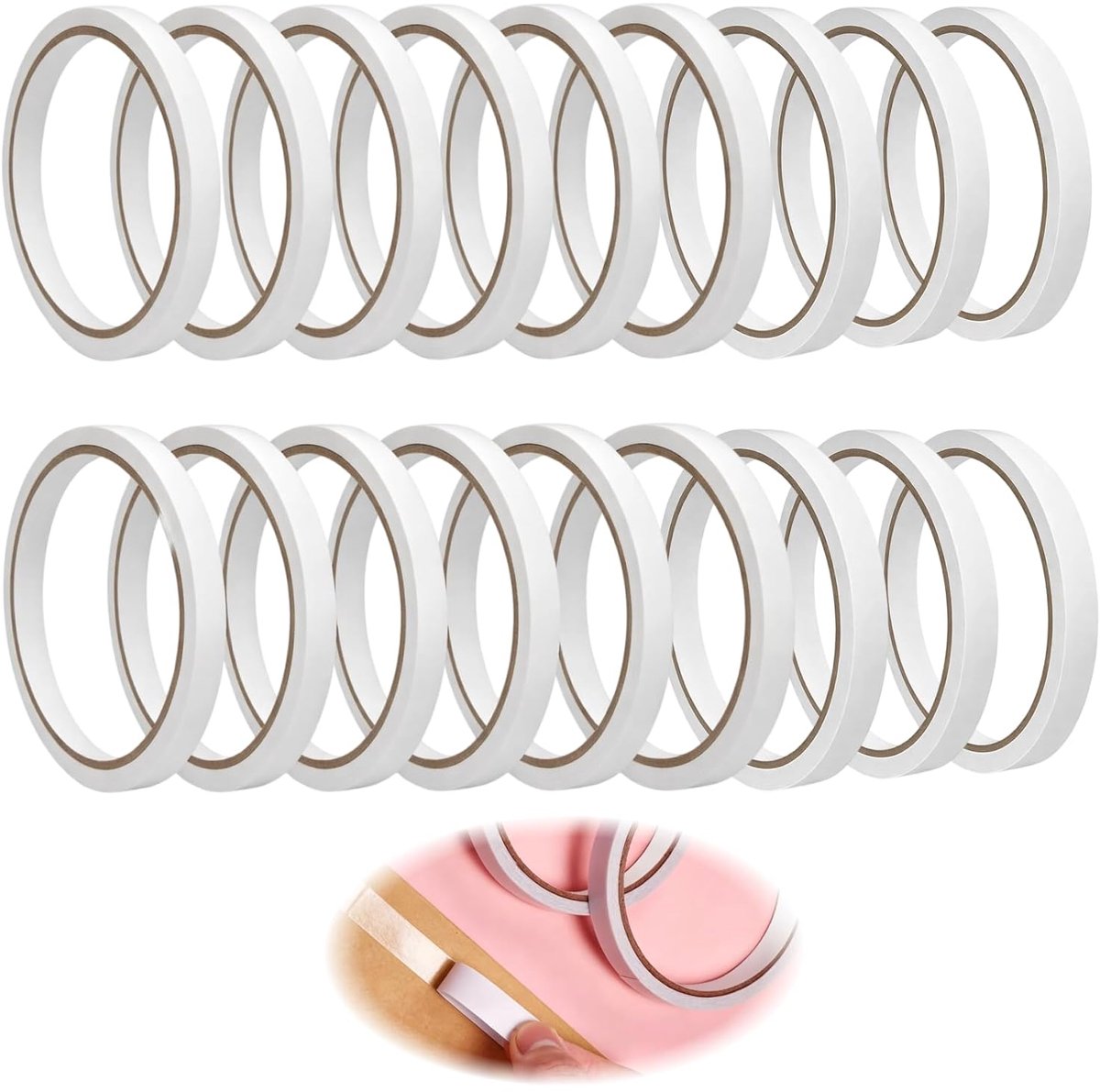 SnelShoppen - 18 stuks Dubbelzijdig Plakband 5 mm x 10 m - Sterk Plakband voor Scrapbooking, Foto's, Geschenkverpakkingen, Geschikt voor Papier, Hout,
