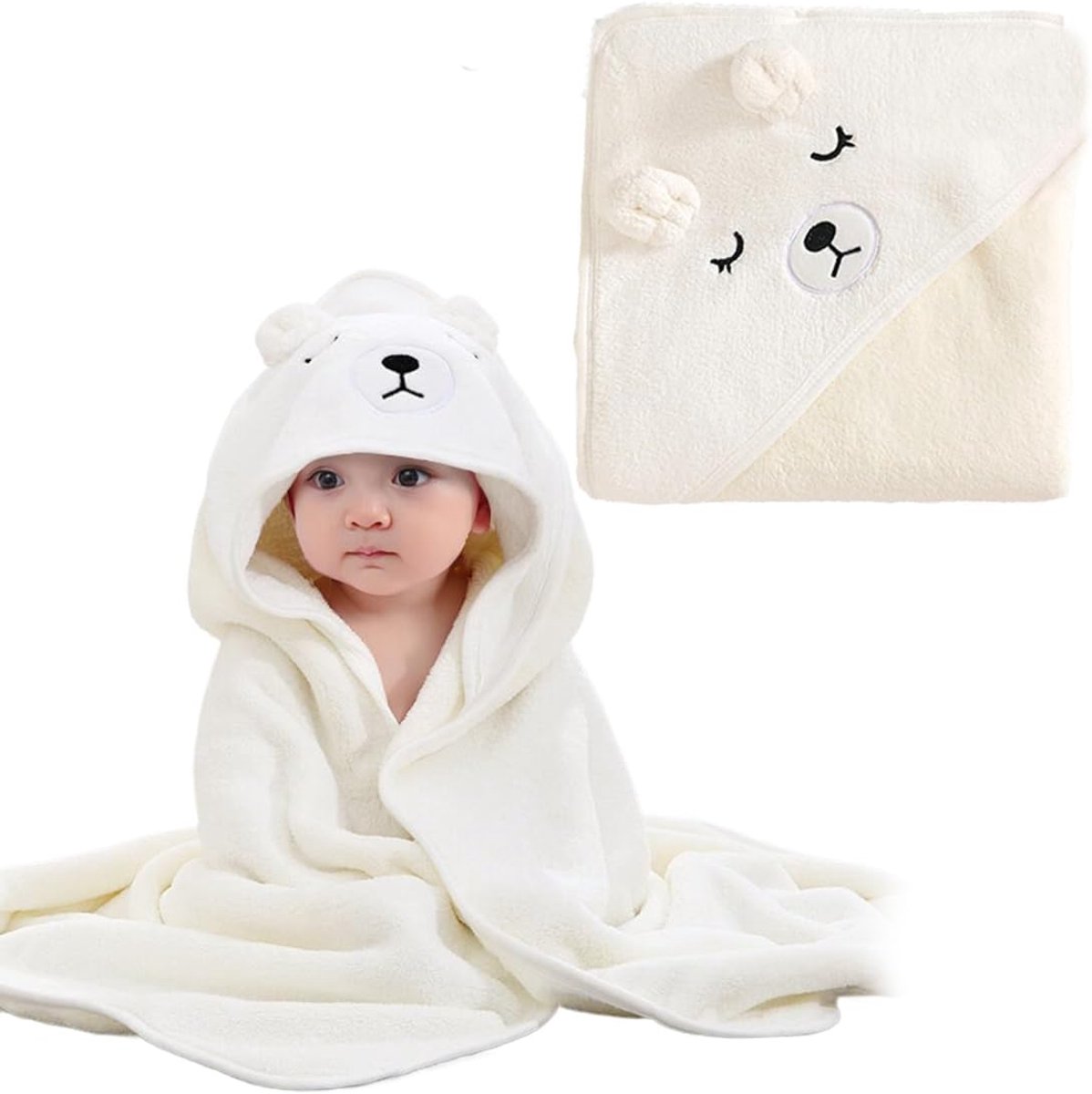 SnelShoppen - Baby Badhanddoek met Kap, Super Absorberend Coral Fleece, 80 x 80 cm, Zacht en Licht, Ideaal voor Pasgeborenen, Badderen, Zwemmen, Sensi