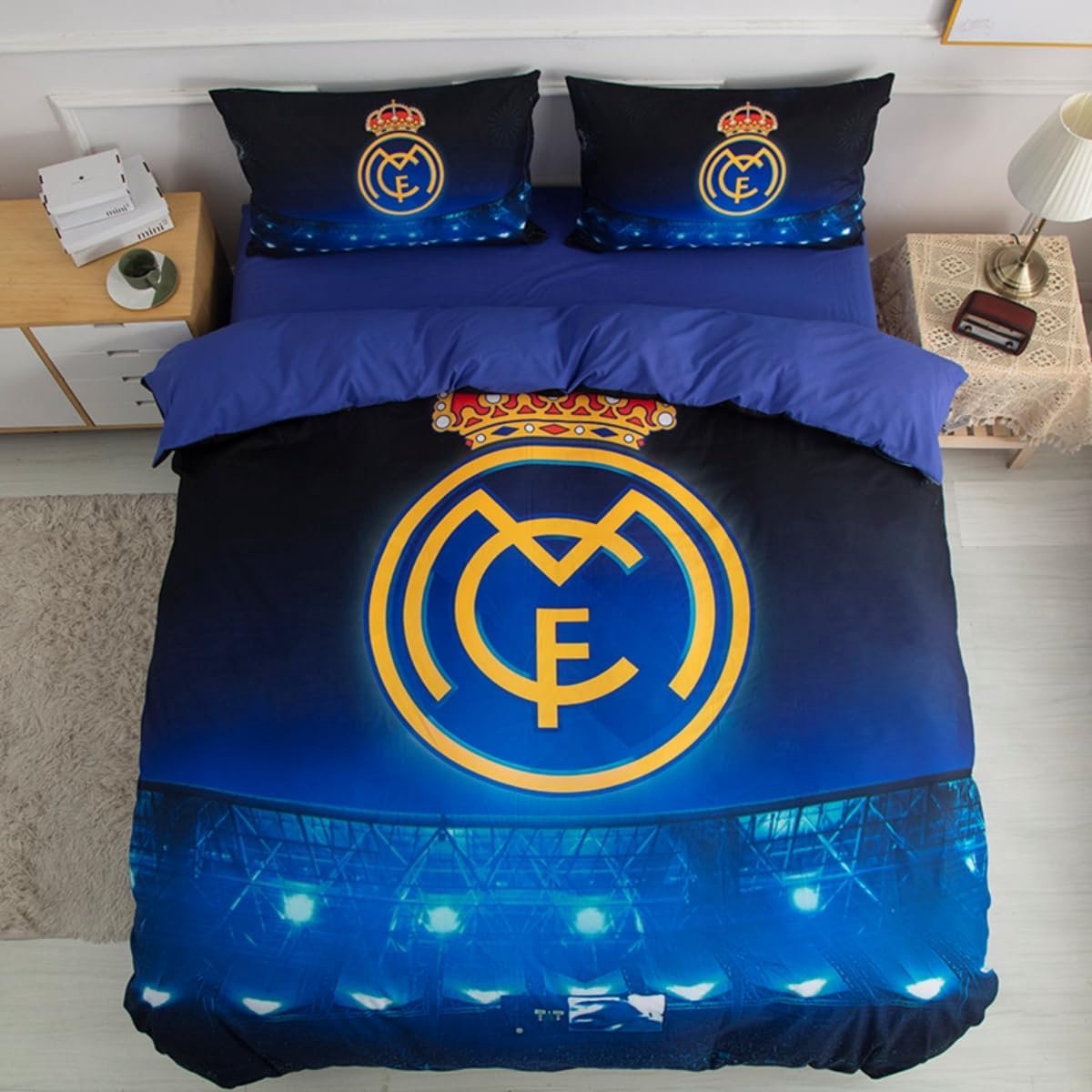 SnelShoppen - Football Star Dekbedovertrekset voor Tieners, 3D Madrid Modric Microfibre Dekbedovertrek met Rits en 2 Envelop Kussenslopen (B, 140 x 20