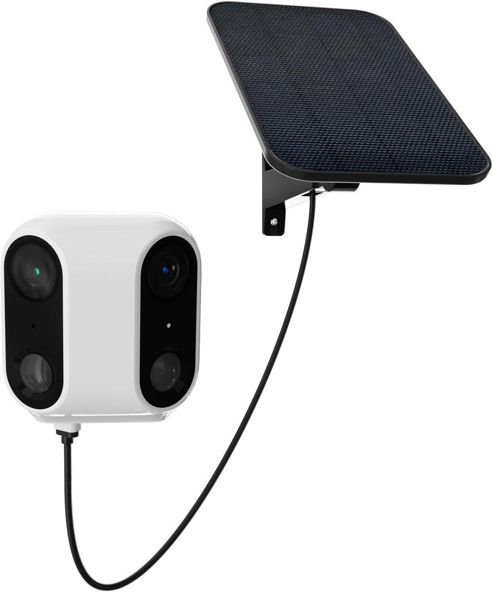 SnelShoppen - VIRTAVO XM1 Outdoor WLAN Camera - Draadloze Dual Lens Beveiligingscamera met 160° Panoramisch Gezicht, Zonnepaneel, Nachtzicht in Kleur,