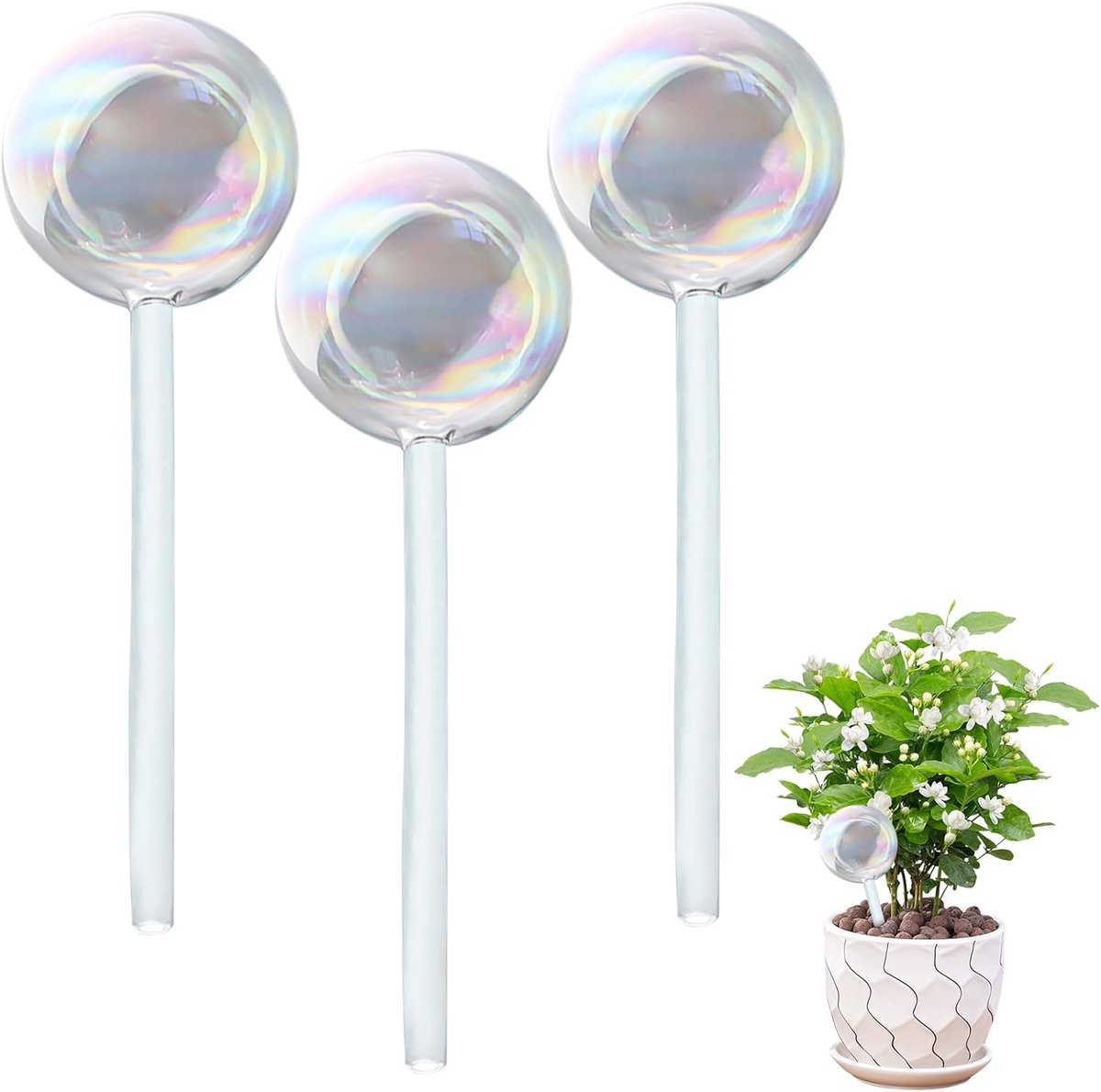 SnelShoppen - Glass Watering Balls 3pcs - Zelfwaterende Plantenballen voor Binnen en Buiten - 22x7CM - Elegante Glazen Irrigatieballen voor Tuin, Balk