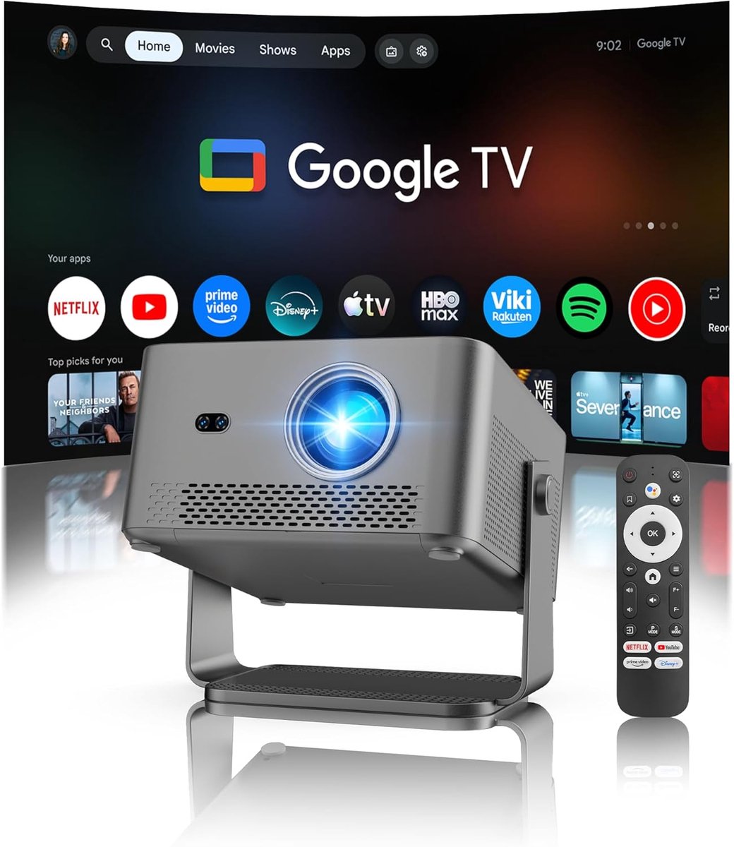 SnelShoppen - 4K Beamer met Google TV Stick, Native 1080P Projector, WiFi, Bluetooth, Autofocus, Trapeziumcorrectie, 15W Luidspreker voor Feesten, Cam