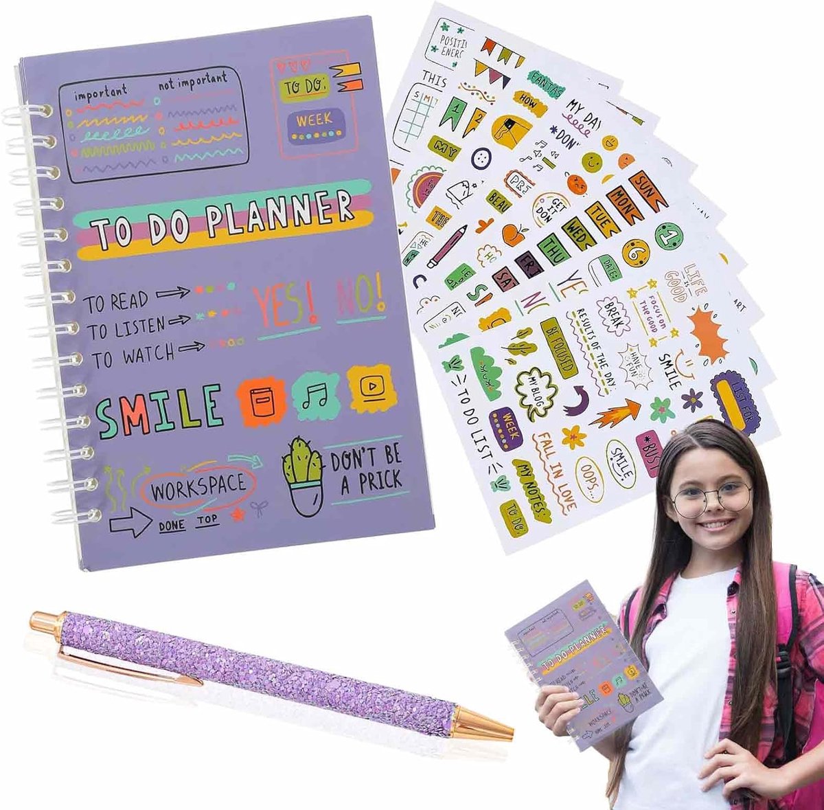 SnelShoppen - Ongedateerde A5 Planner voor Vrouwen - Dagelijkse To-Do Lijst Notitieboek met Stickers, Roze, 128 pagina's, Organiseren, Maaltijdplannin