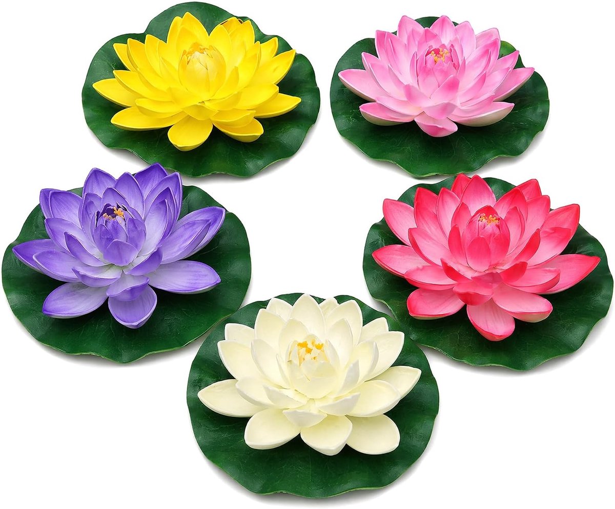 SnelShoppen - Drijvende Kunstmatige Waterleliezen - 10 cm - 5 Stuks - Lotusbloem voor Binnen- en Buitendecoratie - Zeerlies voor Vijver en Aquarium -