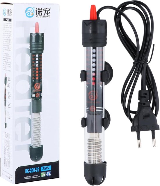 SnelShoppen - Aquarium verwarming 30L, 25W, instelbare thermostaat, glazen verwarmingselement met zuignappen voor zoet en zout water, perfect voor aqu