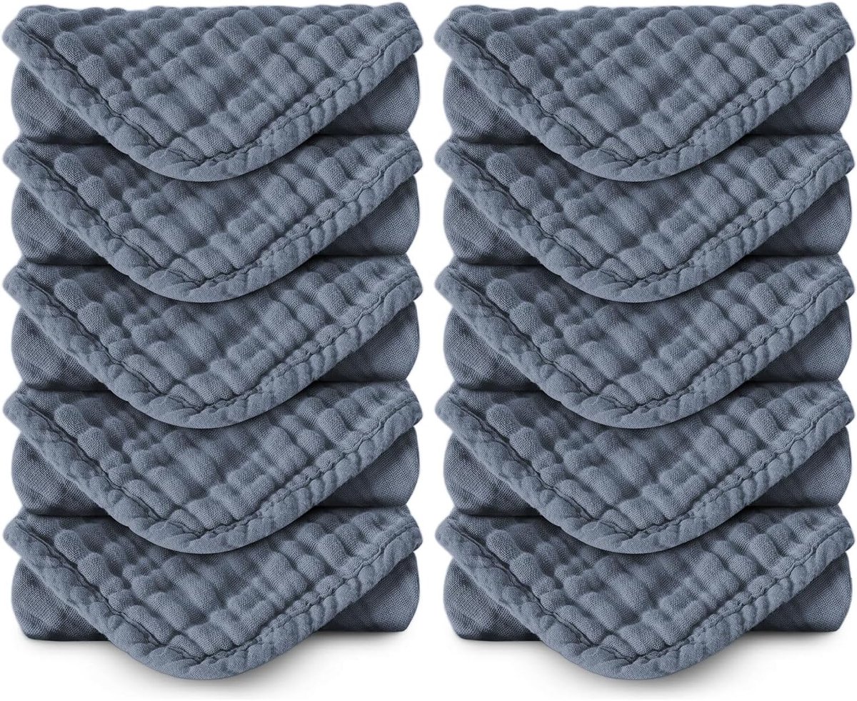 SnelShoppen - Muslin Cloth Baby Washcloths 10 stuks 30x30 cm Blauw - Zachte Spuugdoekjes Burp Cloths voor Meisjes en Jongens - Ademend en Absorberend