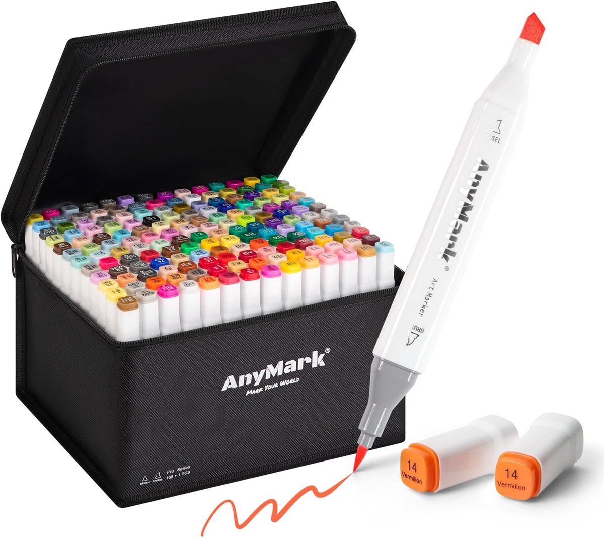 SnelShoppen - AnyMark 168+1 Kleuren Alcohol Markers met Brush & Beitelpunt, Dual Tip Alcoholmarkers voor Illustraties, Manga, Handlettering, Kleuren,