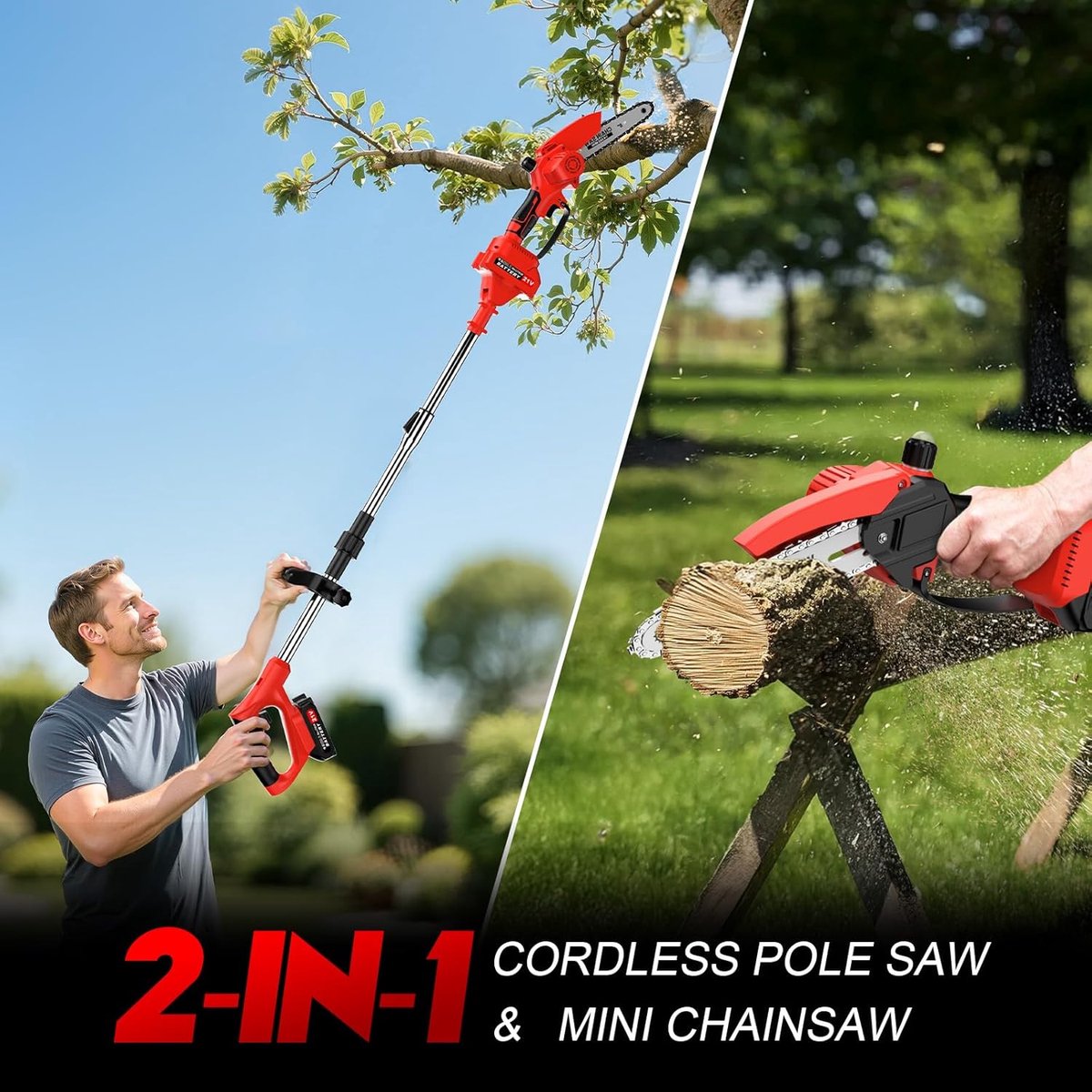 SnelShoppen - 2-in-1 Telescopische Snoeischaar met Accu, Elektrische Mini-Kettingzaag, 20,32 cm (8 inch) voor Tuinieren, Trimwerkzaamheden en Hoge Tak