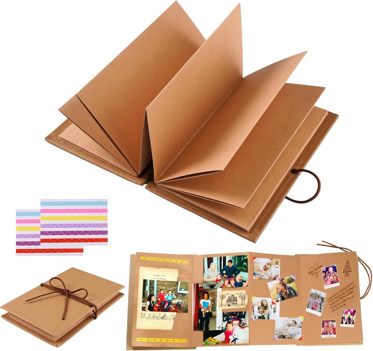 SnelShoppen - Accordion Style Vouwbaar Fotoalbum 18 x 11.5 cm - DIY Scrapbook voor Foto's - Kraft Papier - Geschikt voor Verjaardag, Afstuderen en Jub
