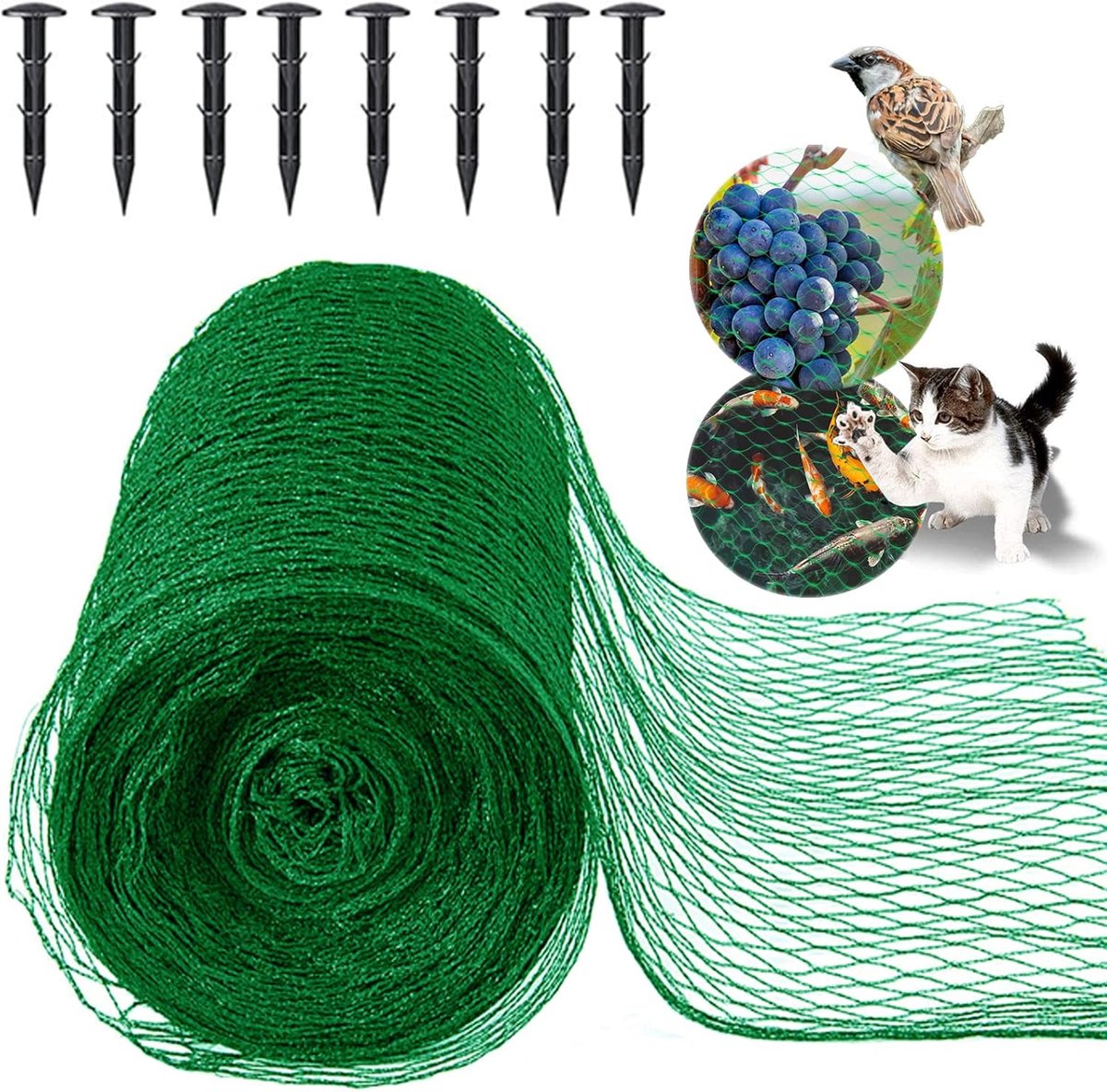 SnelShoppen - Tuin Net voor Planten, Fruit en Groenten - Anti-Vogel Netting Set met Plastic Grondpinnen - Bescherming voor Bloemen, Graszaad en Vijver