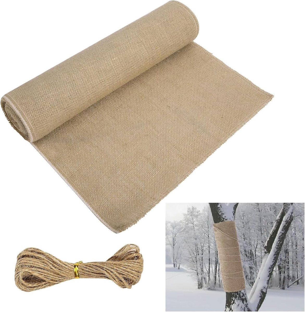 SnelShoppen - Jute Plant Bescherming Winter 6m x 40cm - Natuurlijke Jute Zak met Henneptouw voor Tuinplanten - Vorstbescherming, Bescherming Tegen Kou
