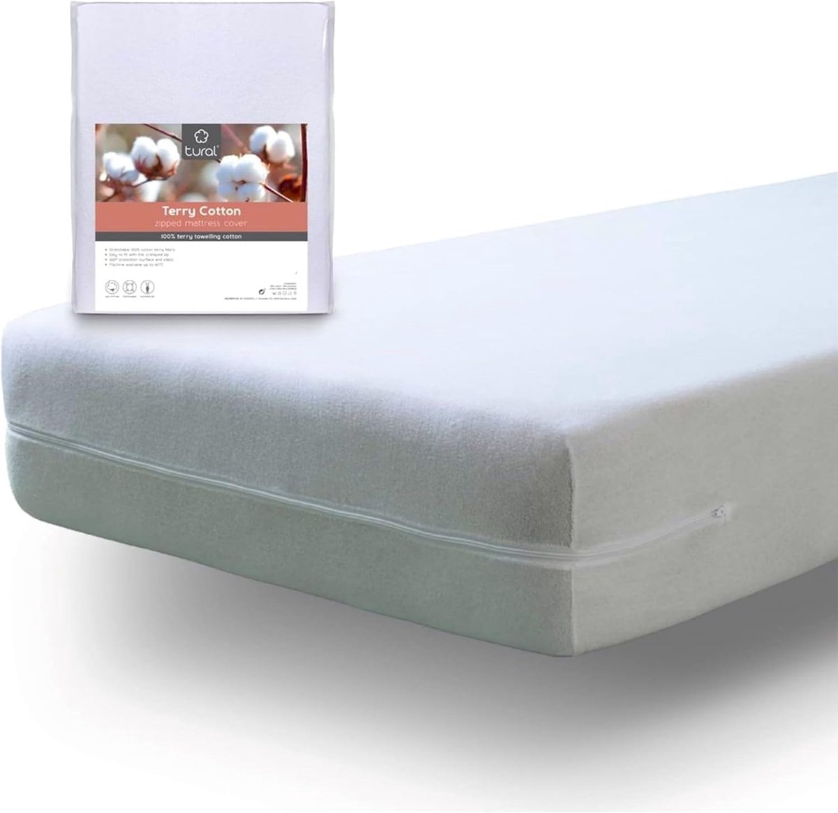 SnelShoppen - Tural Matrasbeschermer 70x140 cm Kinderen - Absorberende Stretchstof - Oeko-Tex Gecertificeerd - Met Rits