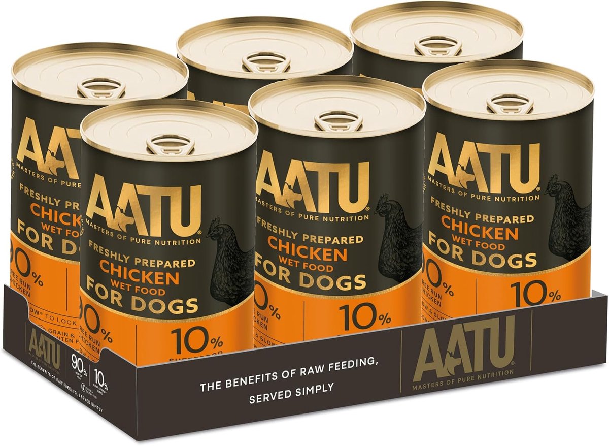 SnelShoppen - AATU 90/10 Natvoer voor Honden met Kip, Graanvrij, Hoog Eiwit, 6 x 4000g, Natuurlijk Voer voor Volwassen Honden van Alle Rassen