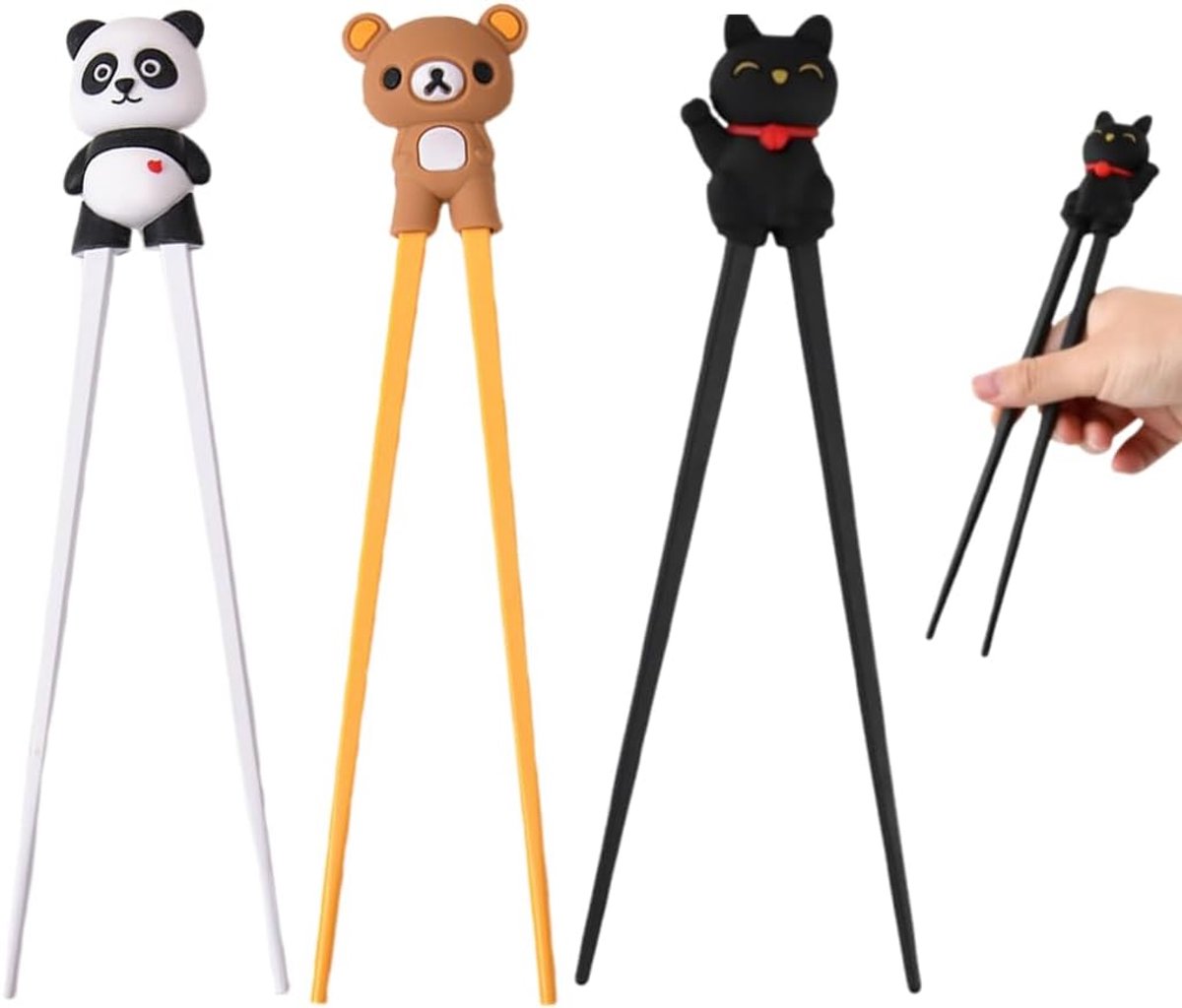 SnelShoppen - Kindvriendelijke Herbruikbare Chopsticks Set - 3 Paar Panda, Kattenklauwen en Beer - Antislip en Leer - Ideaal voor Sushi en Kinderen -