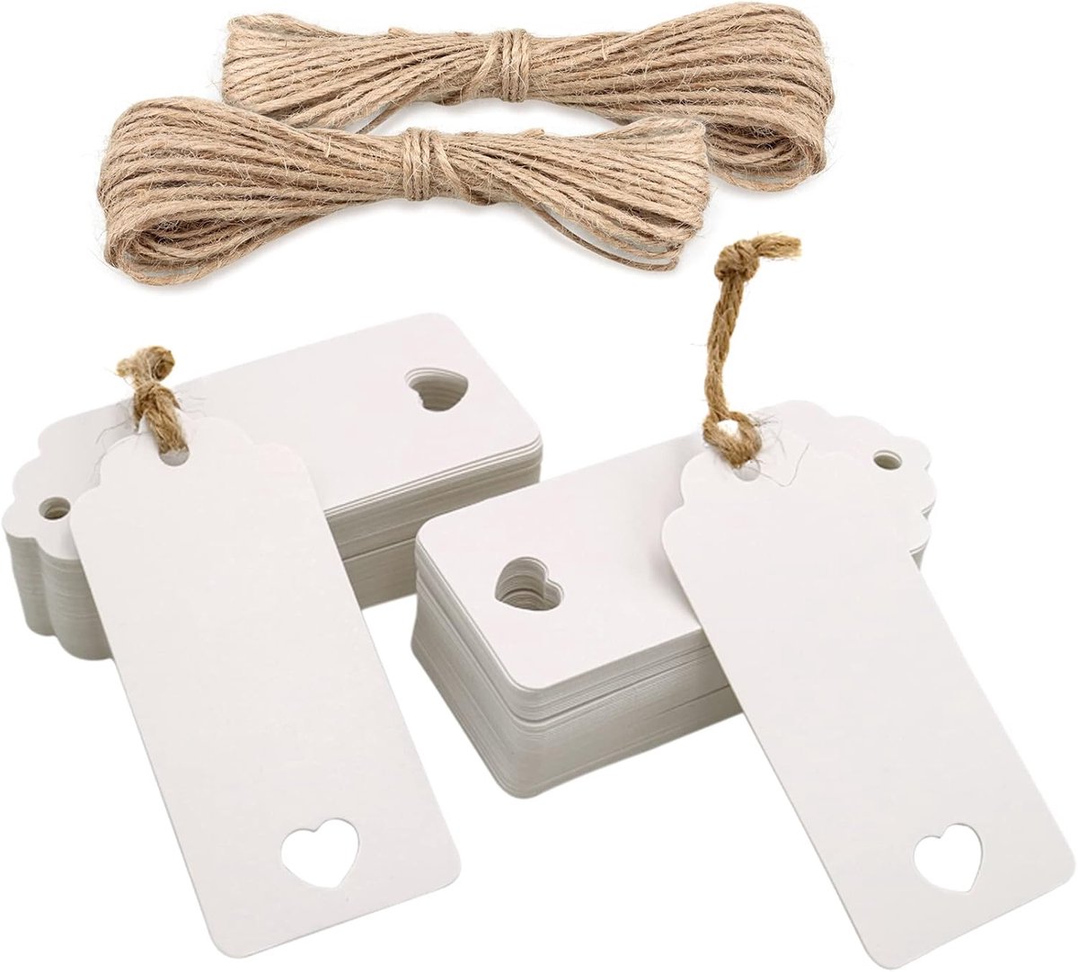 SnelShoppen - 200 Stuks 4cm x 9cm Cadeaulabels met Jute Touw 60m - Witte Papieren Hangers voor Feestjes, DIY en Decoratie