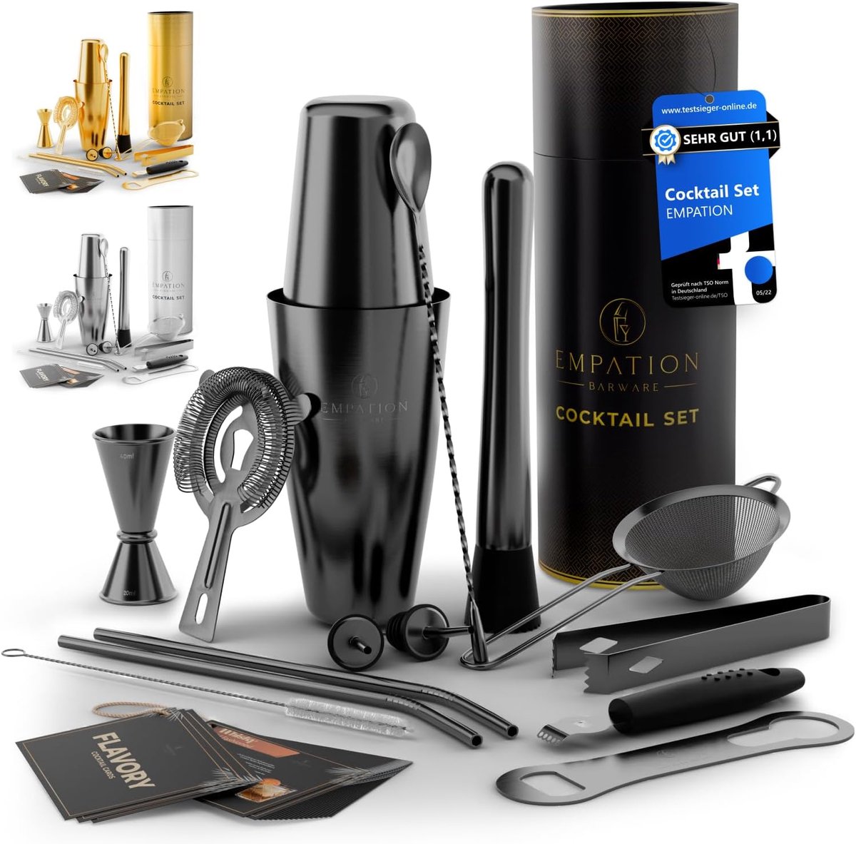 Thijox - Cocktailshaker Set 9-delig - Zwart Boston Shaker 825 ml - Complete Cocktail Kit met Receptkaarten - Cocktailaccessoires voor Beginners en Pro