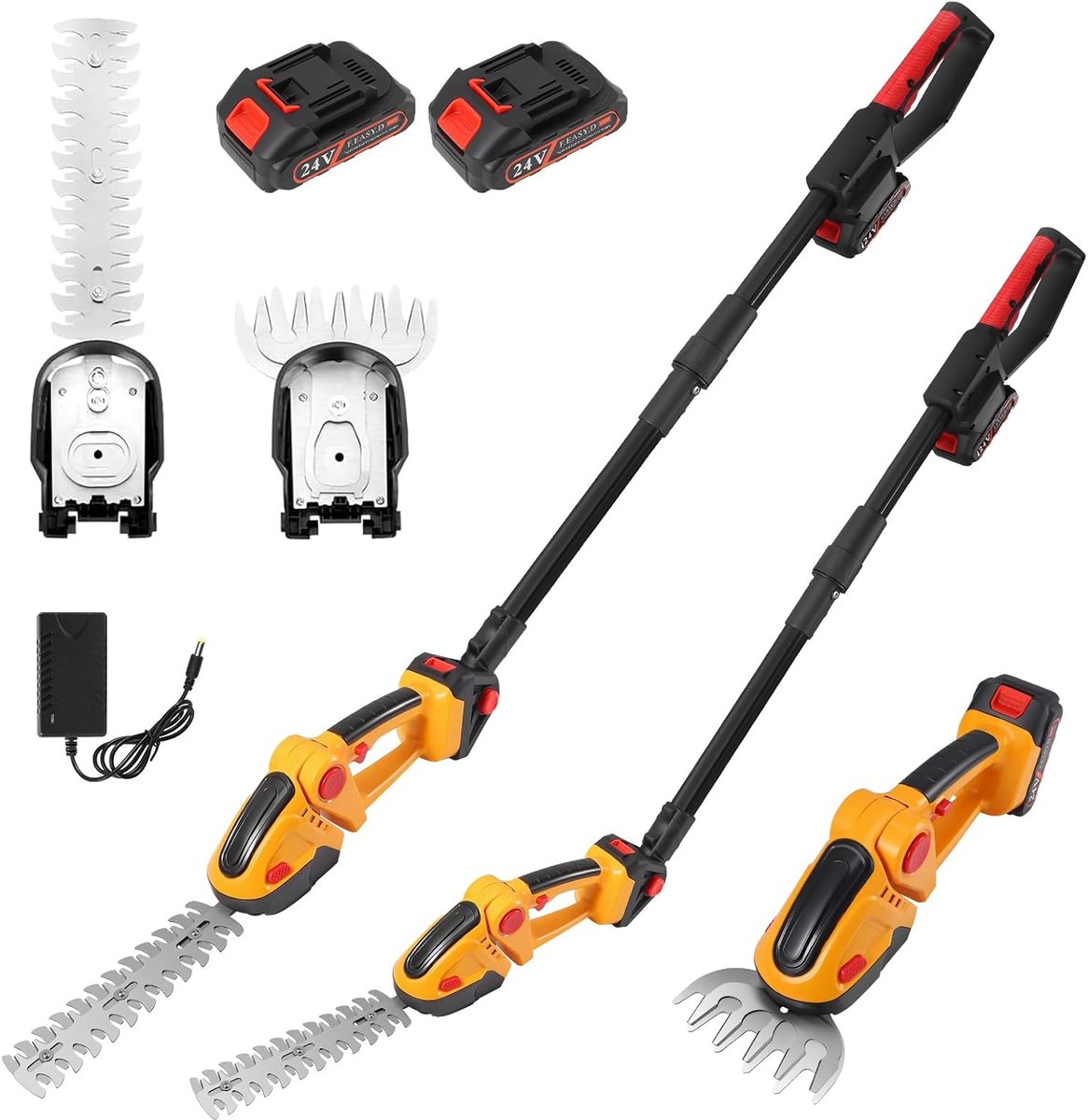 SnelShoppen - Elektrische Heggenschaar 550 W met Telescoopstang, Draaikop 120° en 4 Posities, Telescopisch tot 2,5 m, Verstelbare Riem voor Tuin en St